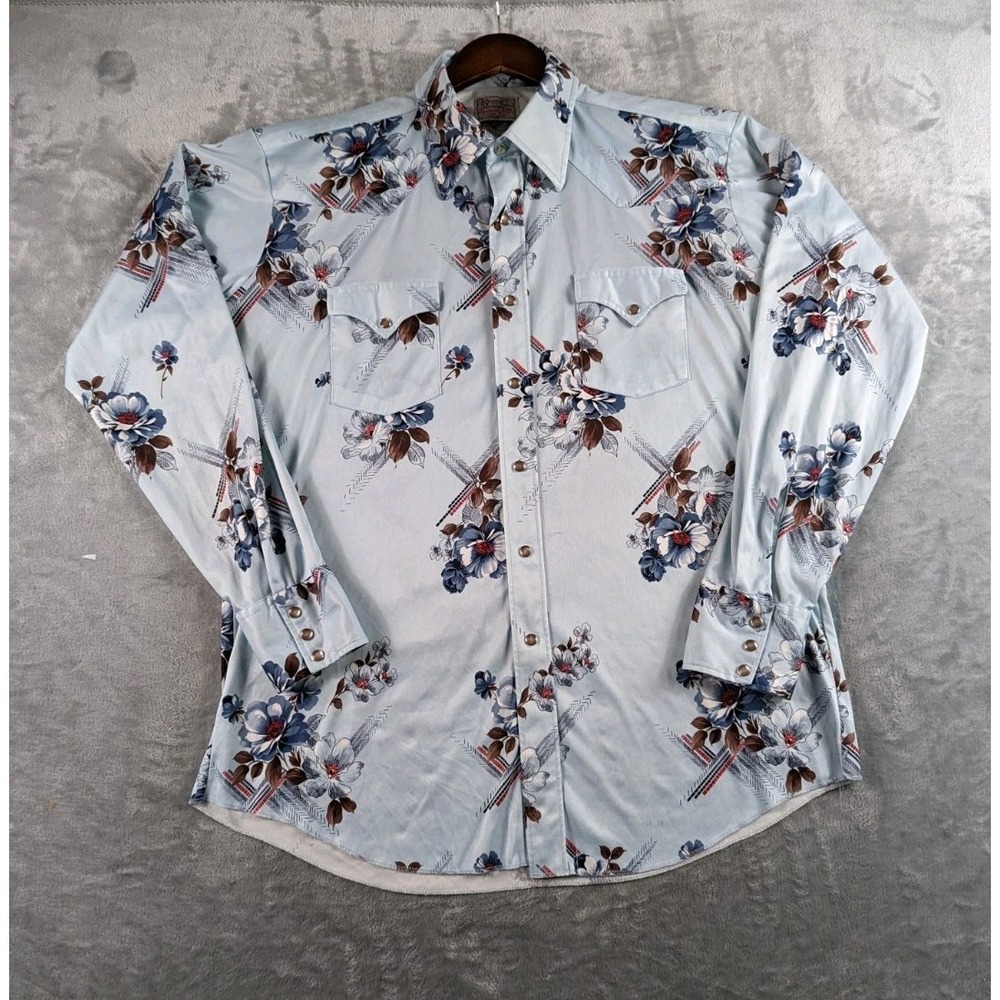 VTG H Bar C Ranchwear Shirt Mens XL Floral Western Pearl Snap Long Tail 70s READ